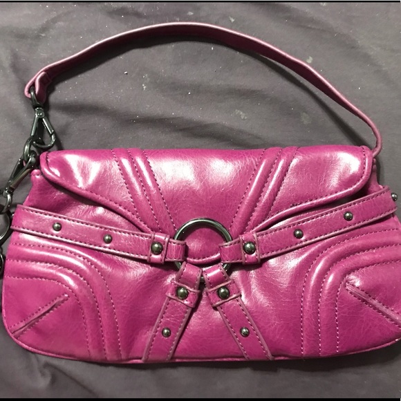 Like New Botkier Dark Magenta Deep Pink Studded Clutch Wristlet Hand Bag Purse - Picture 1 of 12